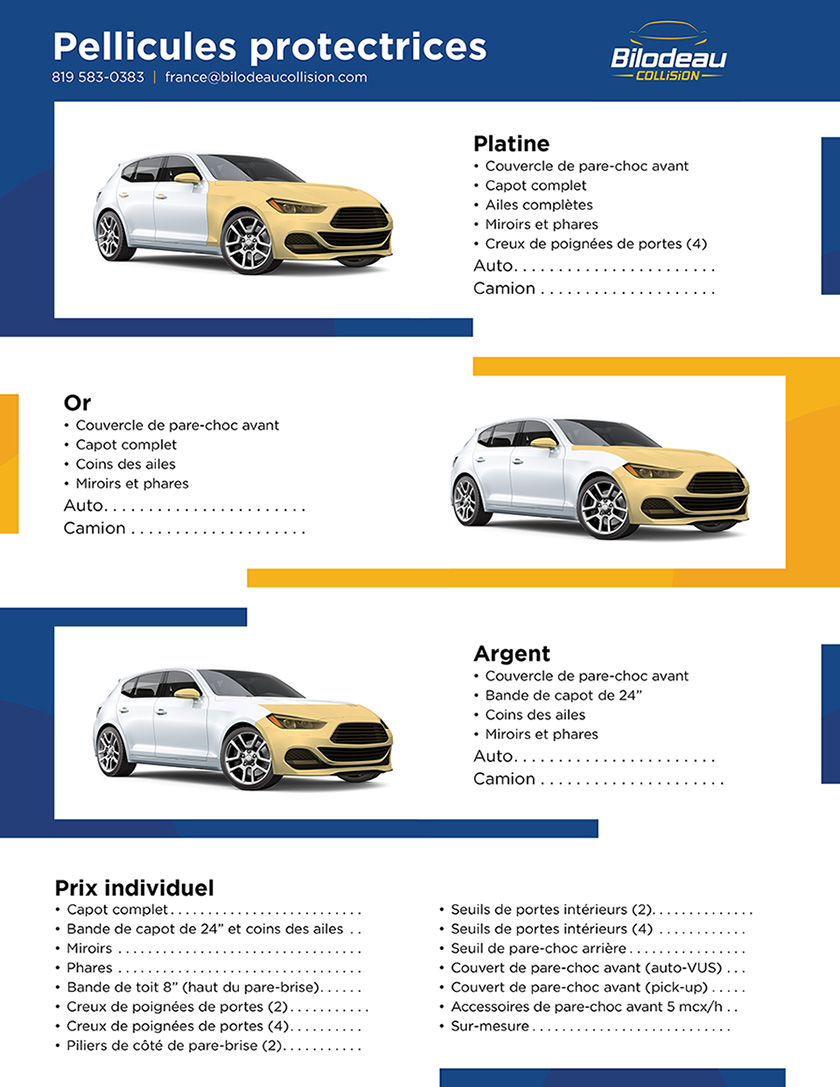 Forfaits et service de pose de pellicules protectrices